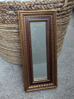 Small Decorative Wall Mirror Gold wooden Frame, size 13"x5.5"