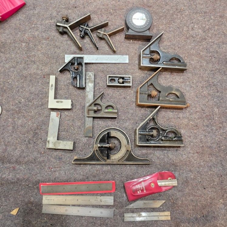 VINTAGE Machinist Tool Lot STARRETT/UNION Tools Compass,Squares,Rulers