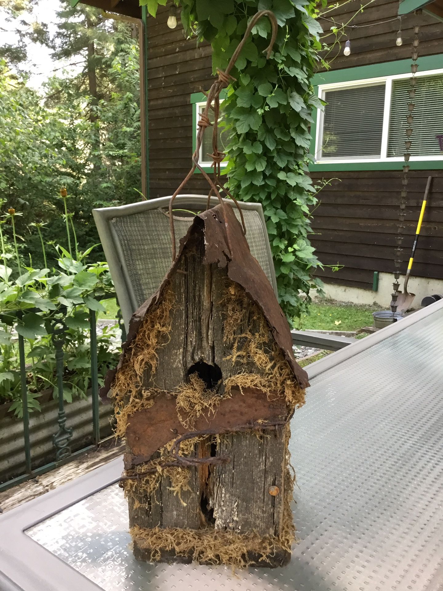 Rustic Style Bird House Garden Yard Art. Never Used By Birds. 12” T X 5-1/2W X 6”D