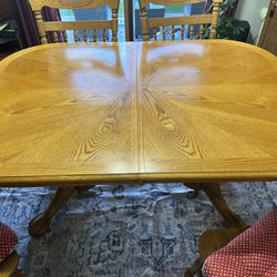 Oak Clawfoot Table with Leaf and 4 Chairs