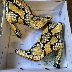 ALDO Yellow Snakeskin Ankle Boots 
