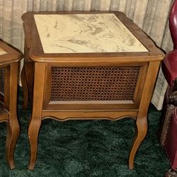 2 Wood End Tables Set with Stone Top