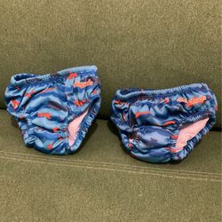 Swim School Reusable Swim Diaper 0-6 Months Orange Sharks Grey Whales And Dolphins In Blue Water 