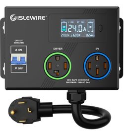 Smart Dryer Splitter for EV and Dryer, 240V Auto Power Switch for Dryer Outlet, 3-Color LED Ring, 3.4" LCD Display, No Rewiring Needed, NEMA 14-30 Plu