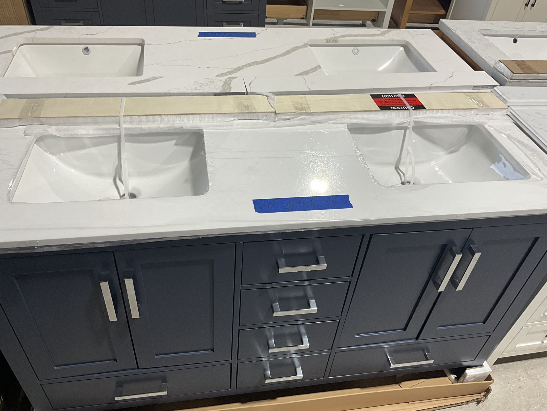 60” Bathroom Vanity in blue , double sink soft close solid wood with vanity top in white $949 Luke’s liquidations warehouse Address: 2434 N Forsyth
