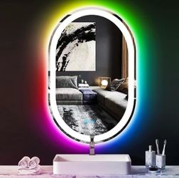 16x 24 Inch RGB Oval Bathroom Mirror with Smart Dimmable 3 Color Front Lights & Rainbow Colorful Ch