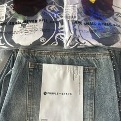 Purple Jeans And (2) Bape Shirts 