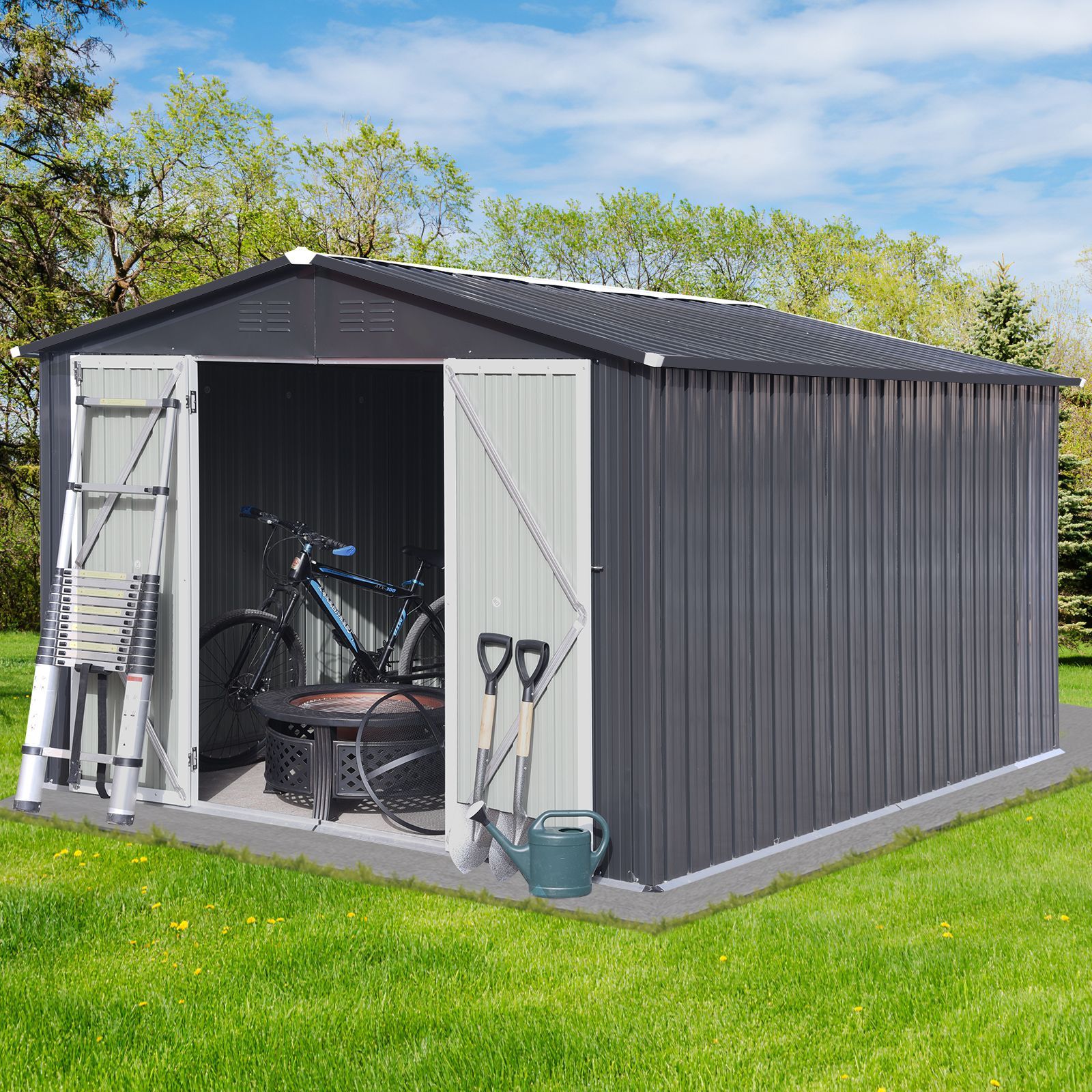 Metal garden sheds 12ft×10ft outdoor storage sheds Dark-grey