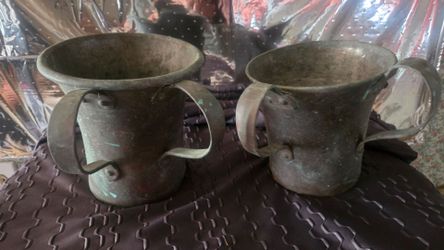 Pair of Antique Primitive Copper Two-Handled Vessels / Ritual Hand-Washing Cups