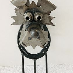 Richard Kolb Folk Art Metal Wall Hanging Dog Key/Leash/Coat Holder With St Croix Horseshoe Base