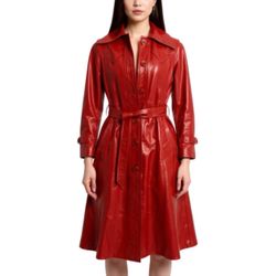 70’s Vintage Leather Belted Trench Coat 