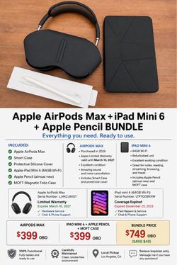 Apple AirPods Max + iPad Mini 6 + Apple Pencil Bundle