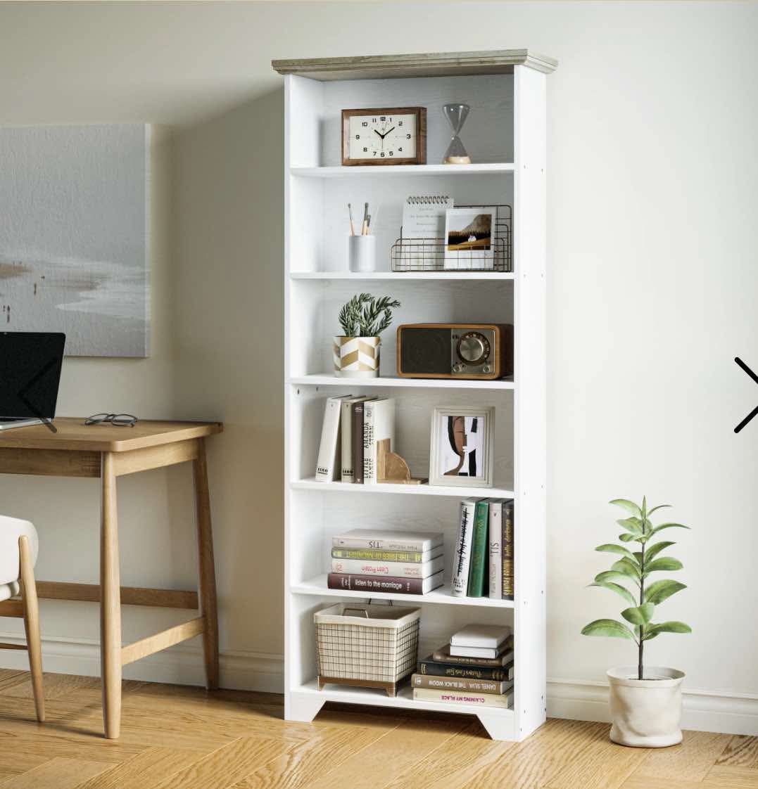 71" Tall White 6 Shelf Bookcase