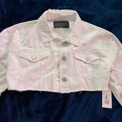 White Cropped Jean Jacket Medium 