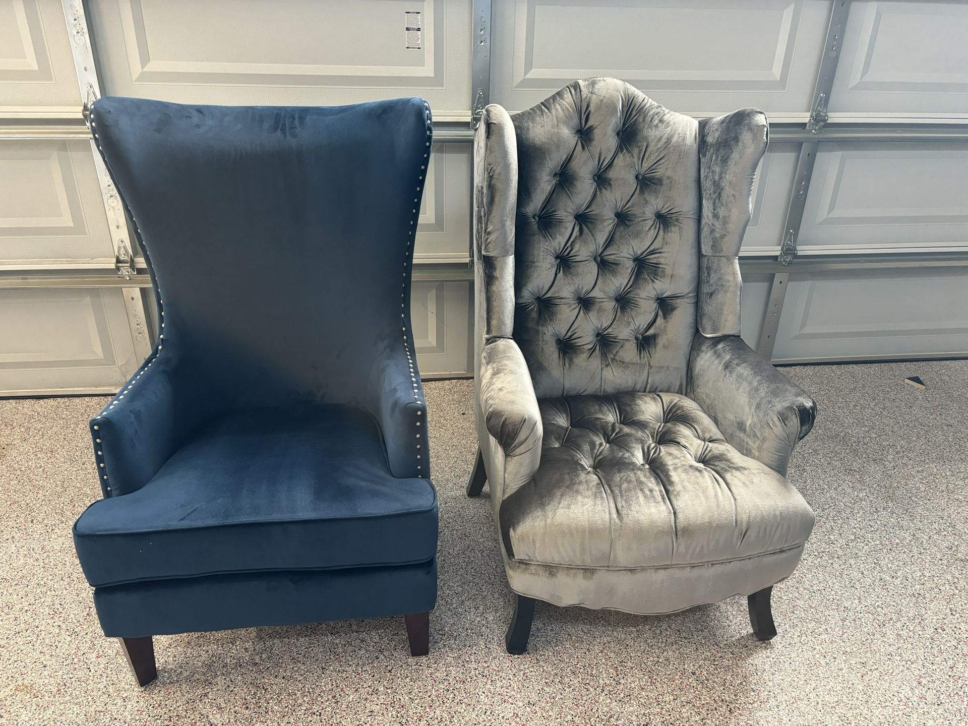 Grey Velvet Wingback Chair (only)
