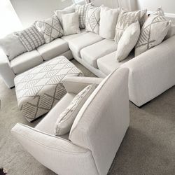 Highland Square Ivory Sectional, Ottoman & Swivel Chair