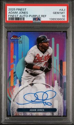 eBay only read description ! 2025 TOPPS FINEST AUTOGRAPHS | PURPLE Refractor Adam JONES AJ 125/125 Psa 10