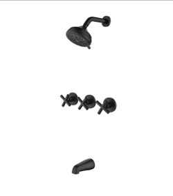 Boyel Living Triple Handle 10-Spray Tub and Shower Faucet 1.8 GPM Wall Mount Shower System in. Black Valve Included