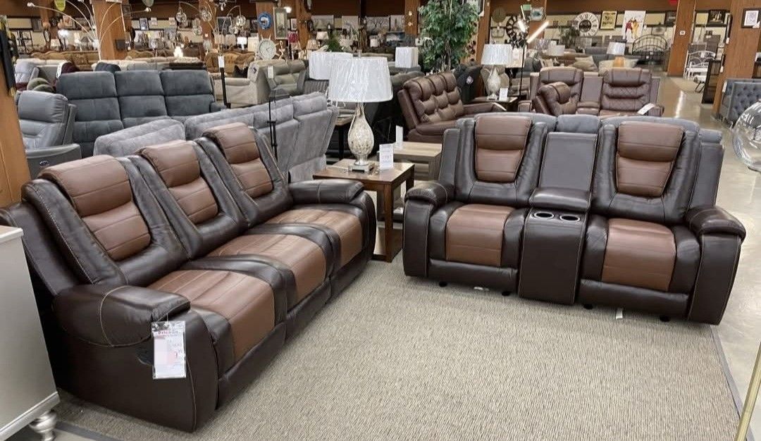 Briscoe Brown Double Reclining Living Room Set Sofa And Loveseat// Delivery Available