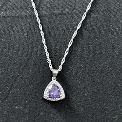 925 Sterling Silver Necklace Purple Pendant