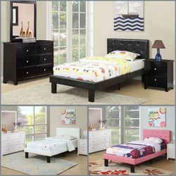 Twin size leather platform bed with orthopedic mattress included