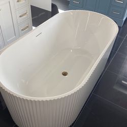 59” Bathroom Freestanding Bathtub New White Color With Steel Frame With Leveling Legs Ready For Pick Up Today
