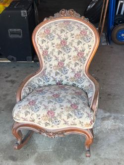 Stunning antique rocking chair rocker small wood carved detailed