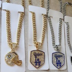 New LA Dodgers Or Raiders Iced Chain Necklace 20" Or 24". Many Other Teams AVAILABLE SHIPPING AVAILABLE