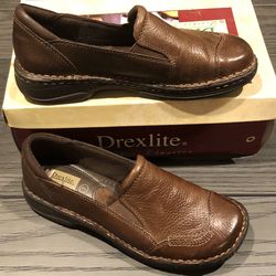 Vtg Y2K Women’s Drexlite Med Brown Leather Slip On Loafers Casual Shoes W/Box ~7