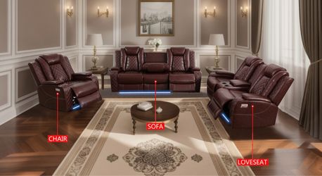 Brown Leather Sofa & Loveseat + Free Recliner Chair
