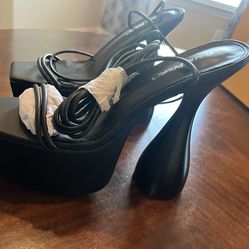 Women Black Heels With Ankle Strap ( Public Desire) Size 10