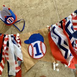 1st Birthday Baseball Cake Smash Banner & Crown