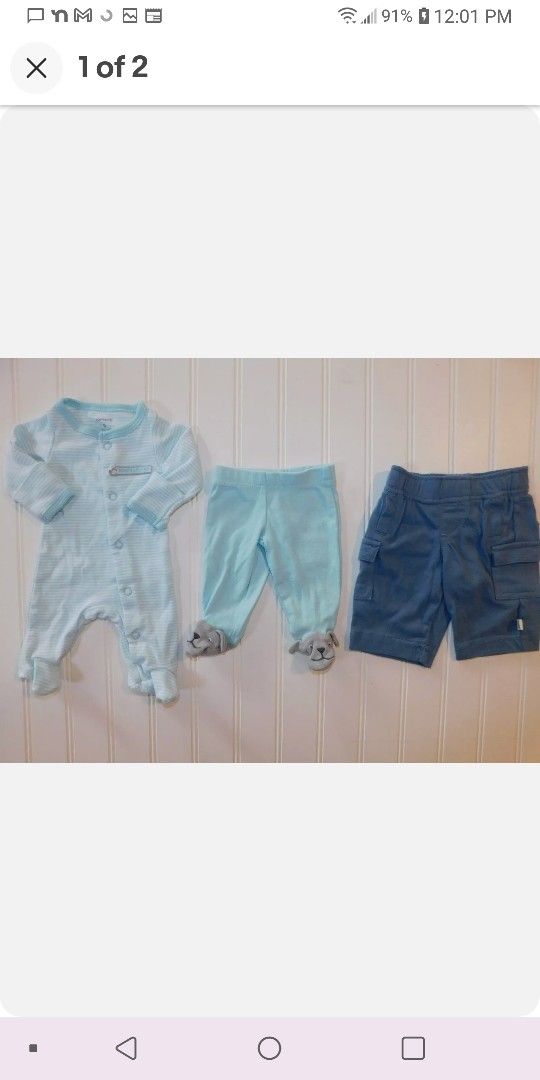 Boys Baby Clothes Preemie Sleeper Footed Pants Lot Mint & Blue for Sale