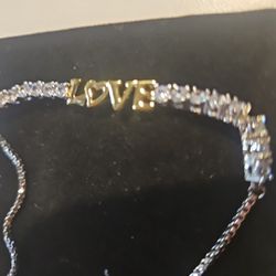 Cubic Zirconia Love Adjustable Bolo Bracelet In Fine Gold And Silver Plate 100$