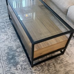 Wooden Coffee Table. Glass Top with Storage 