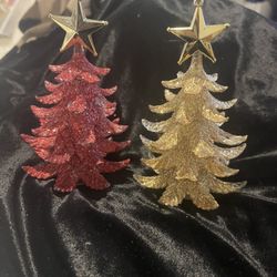 Red And Gold Sparkle 5” Christmas Trees. Ornaments