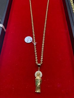 10k gold rope chain wirh san judas charm