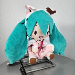 10" Hatsune Miku Sitting Pink Dress Cat Paw Plush