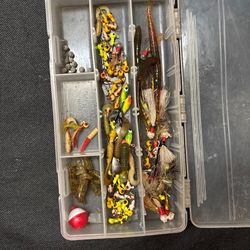 Fishing Hooks & Lures Assortment w divided Tackle Box