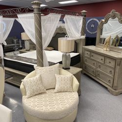 Ambassador Solid Wood Poster Canopy Bedroom Collection In Sandstone Finish 