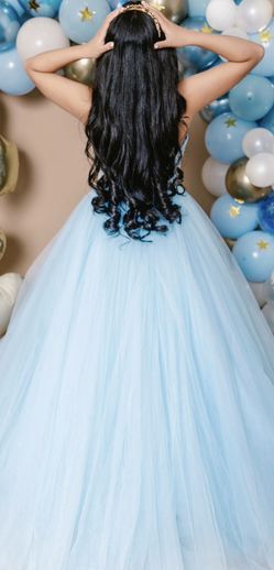 Sherri Hill Light Blue Beaded Formal Gown dress