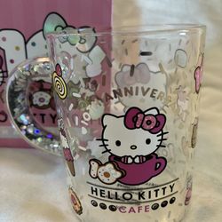 NEW Hello Kitty Cafe 10th Anniversary Glass Mug