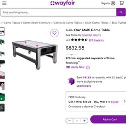 Triumph 3-in-1 Ping Pong, Pool and Air Hockey Gaming Table, 7 Feet