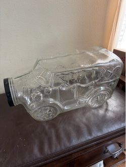Large vintage Libby glass antiques car shaped 19” clear glass jar jug