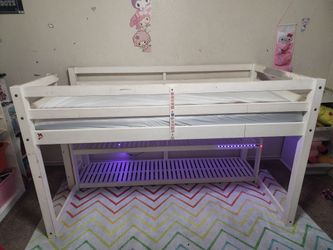 White Twin Solid Wood Loft Bed with Mattress & Bedding Set