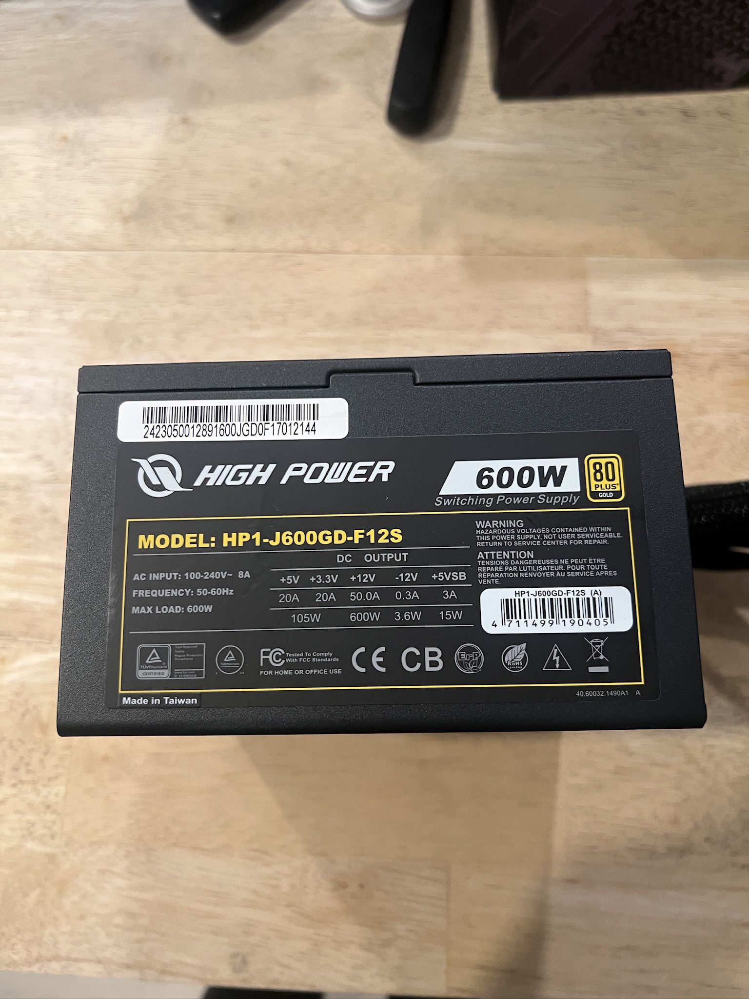 High Power 600W 80+ Gold PSU – Non-Modular, Clean Pull from iBUYPOWER Prebuilt