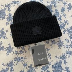 Acne Studios Black Ribbed Knit Beanie Unisex Beanie