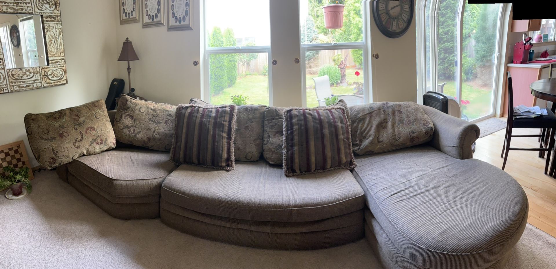Brown Tweed-like Couch With Chaise-12 Feet Wide Can Separate Pieces!!