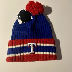 Texas Rangers Blue and Red Knit Beanie with Pom MLB Baseball NWT Fans Mens OSFM