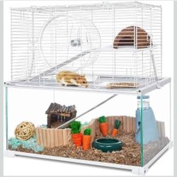 Glass Hamster Cage 3 Tier Gerbil Mouse Small Animal Habitat with Deep Bedding Base